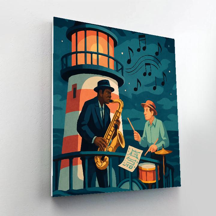 Midnight Lighthouse Jazz Session painting number kit