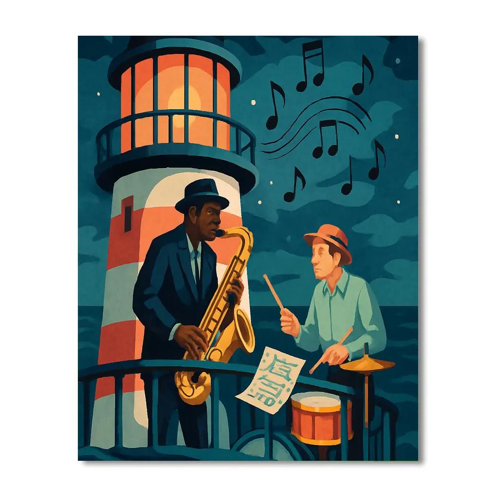 Midnight Lighthouse Jazz Session painting number kit