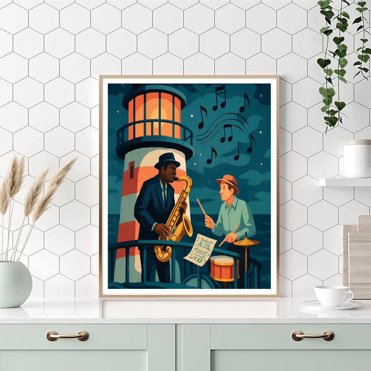 Midnight Lighthouse Jazz Session painting number kit