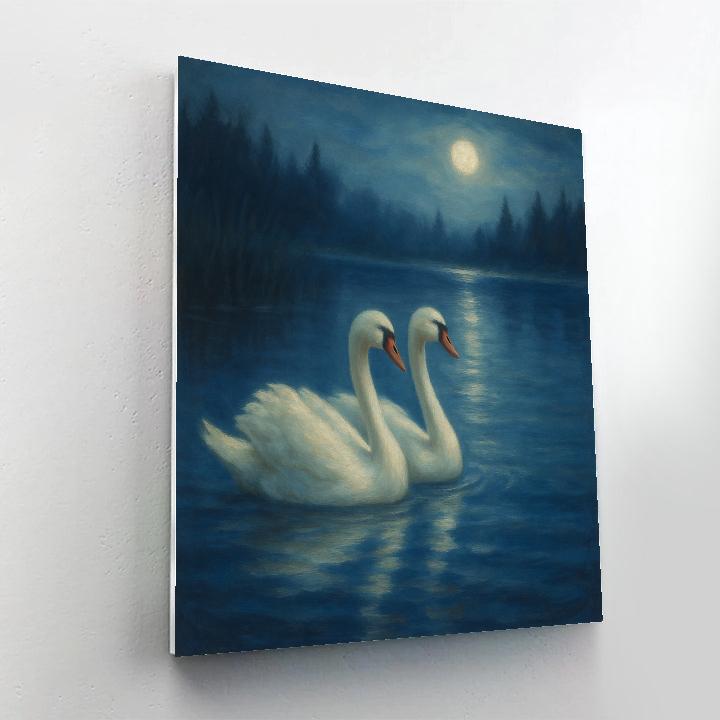 Moonlit Swans On A Still Blue Lagoon painting number kit