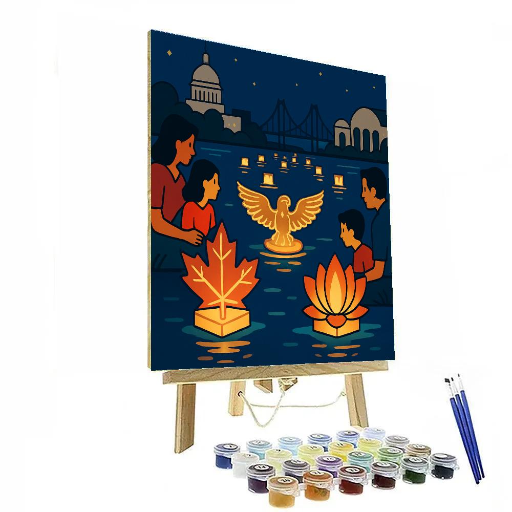 Lantern Parade With National Riverfront Skyline DIY paint by numbers