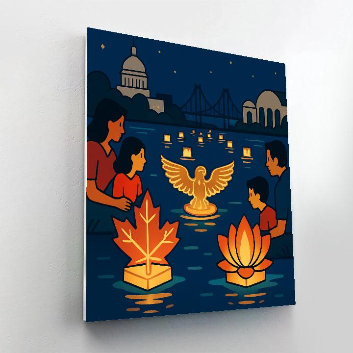 Lantern Parade With National Riverfront Skyline DIY paint by numbers