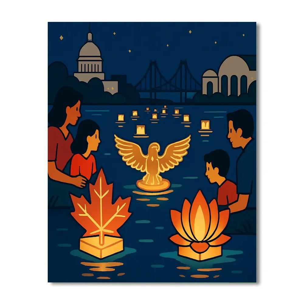 Lantern Parade With National Riverfront Skyline DIY paint by numbers