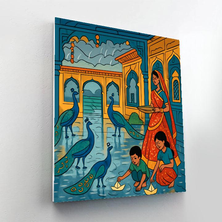 Monsoon Courtyard In India Paint by numbers art