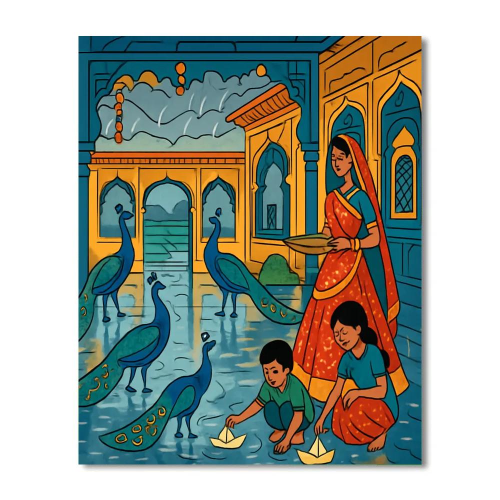 Monsoon Courtyard In India Paint by numbers art