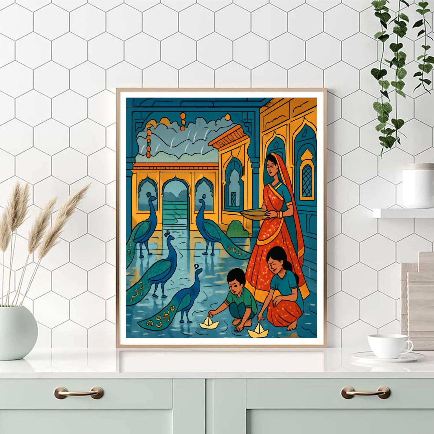 Monsoon Courtyard In India Paint by numbers art