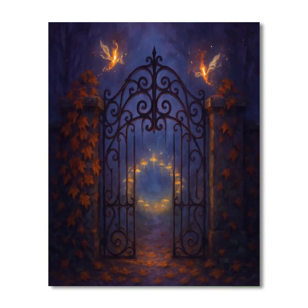 Mushroom Ring Moonlit Garden Gate Number painting
