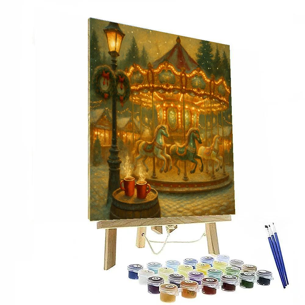 Holiday Market Carousel Under Falling Snow Paint by numbers kits