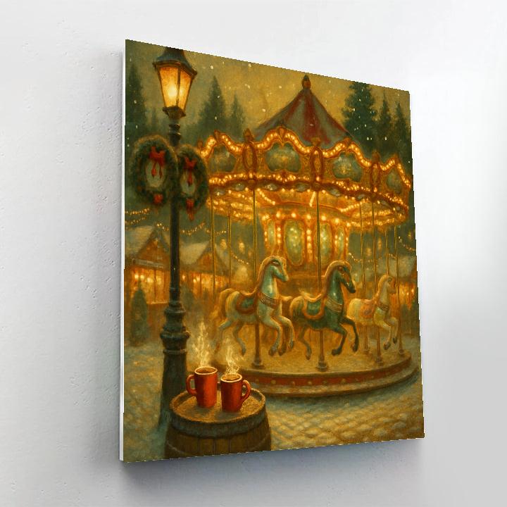Holiday Market Carousel Under Falling Snow Paint by numbers kits