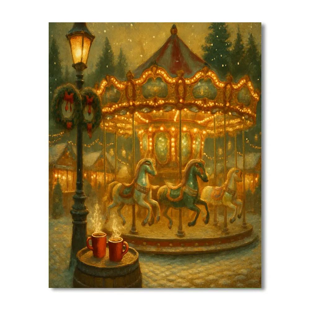 Holiday Market Carousel Under Falling Snow Paint by numbers kits