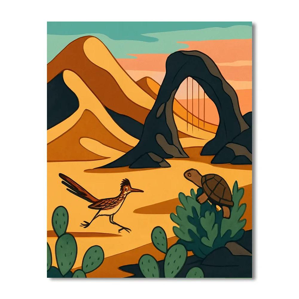 Wind Sculpted Dunes With Desert Wildlife paint by numbers