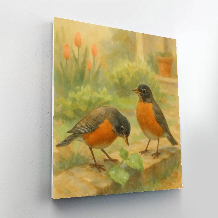 Spring Porch Garden Robins And Rain Pearl Leaves Painting by numbers kit