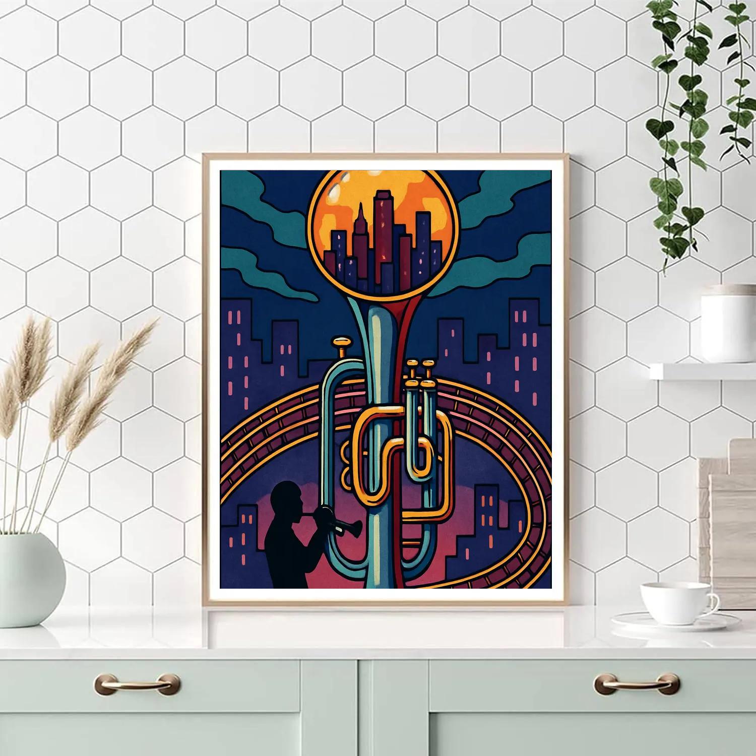 Jazz Inlaid Skyline Trumpet Number painting
