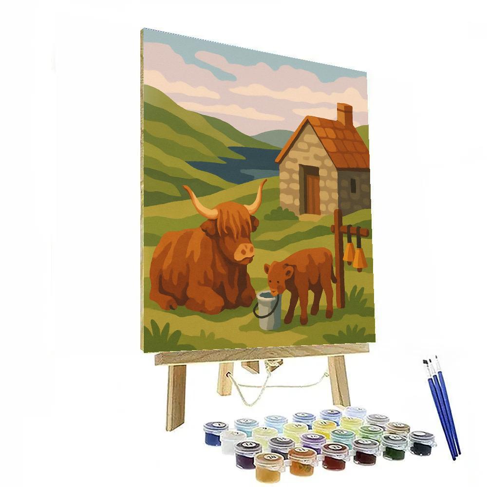 Highland Meadow With Cowbells Paint by numbers art