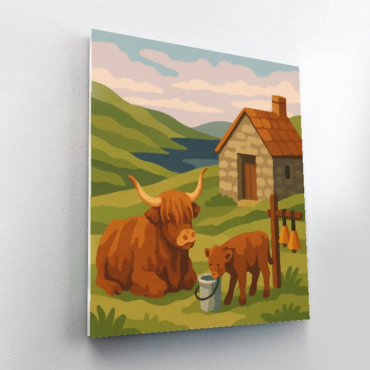Highland Meadow With Cowbells Paint by numbers art