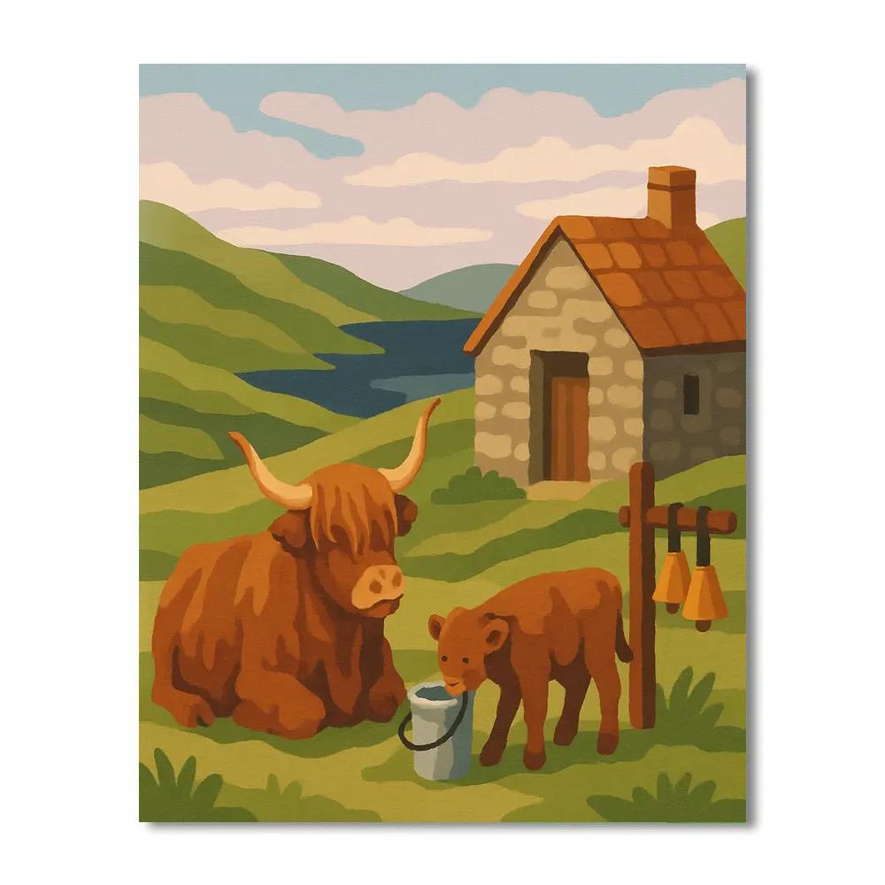 Highland Meadow With Cowbells Paint by numbers art