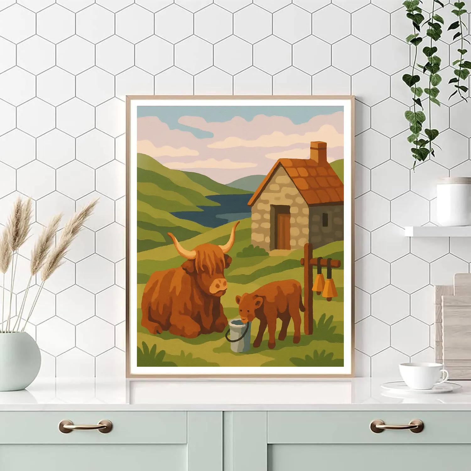 Highland Meadow With Cowbells Paint by numbers art