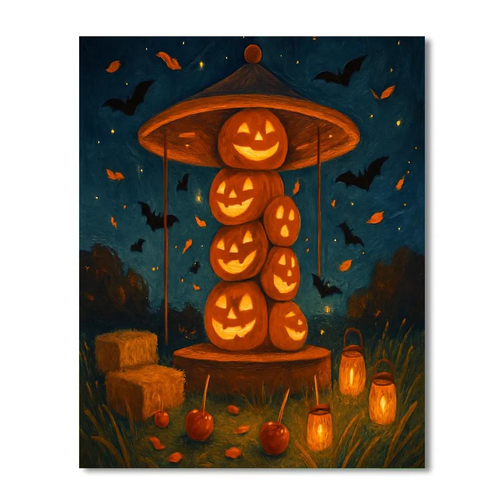 Stacked Jack O Lantern Carousel In The Meadow DIY paint by numbers