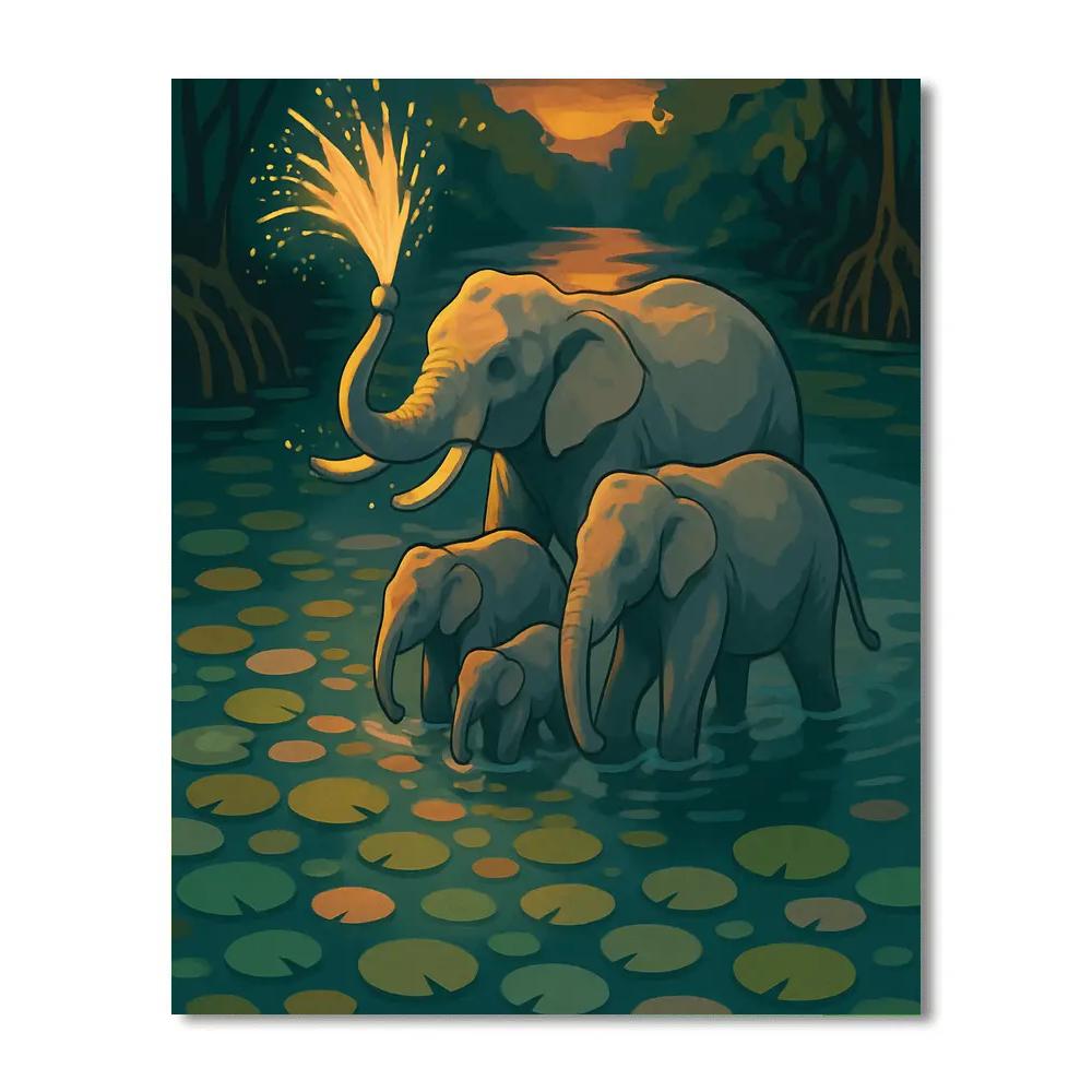 Elephant With Riverlight Lily Mosaic DIY paint by numbers