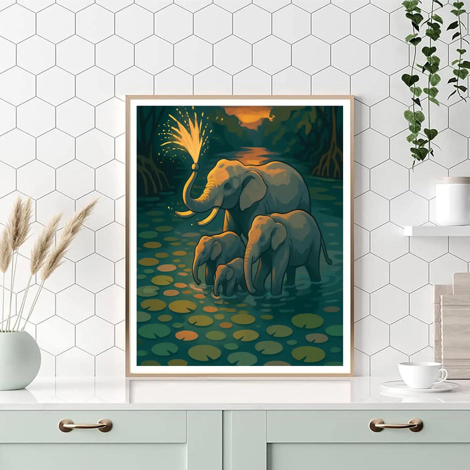 Elephant With Riverlight Lily Mosaic DIY paint by numbers