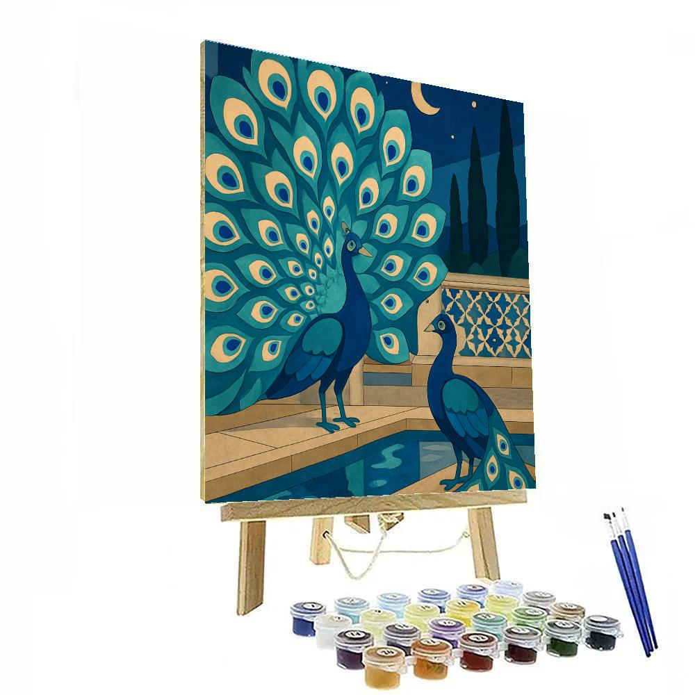 Moonlit Terrace With Peacock Courtship Paint by numbers kits
