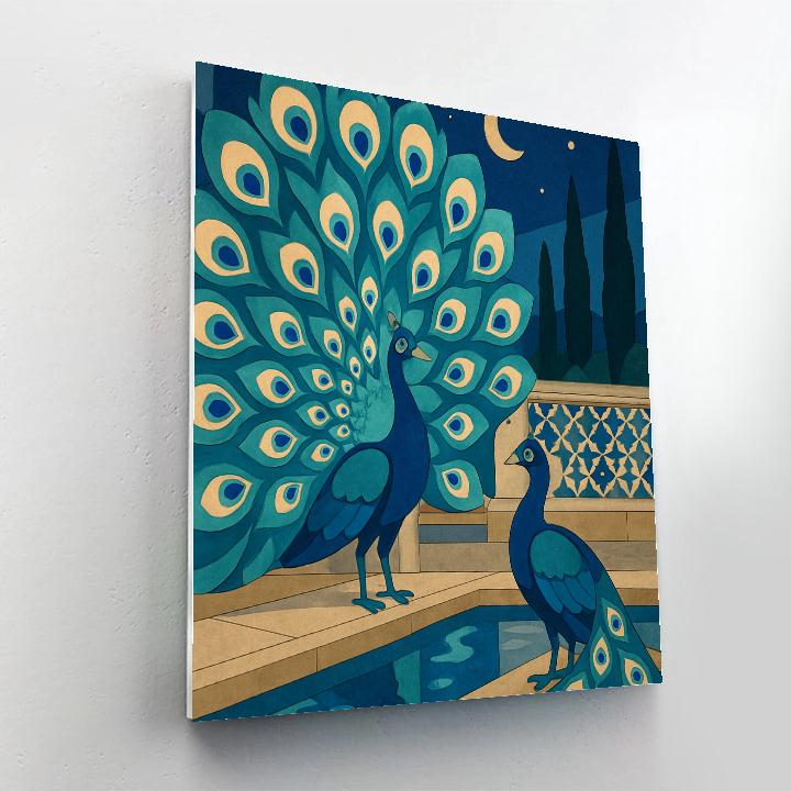Moonlit Terrace With Peacock Courtship Paint by numbers kits