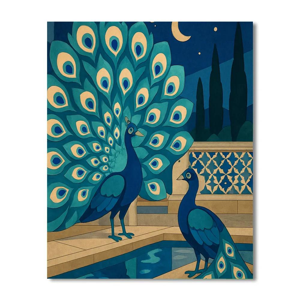 Moonlit Terrace With Peacock Courtship Paint by numbers kits