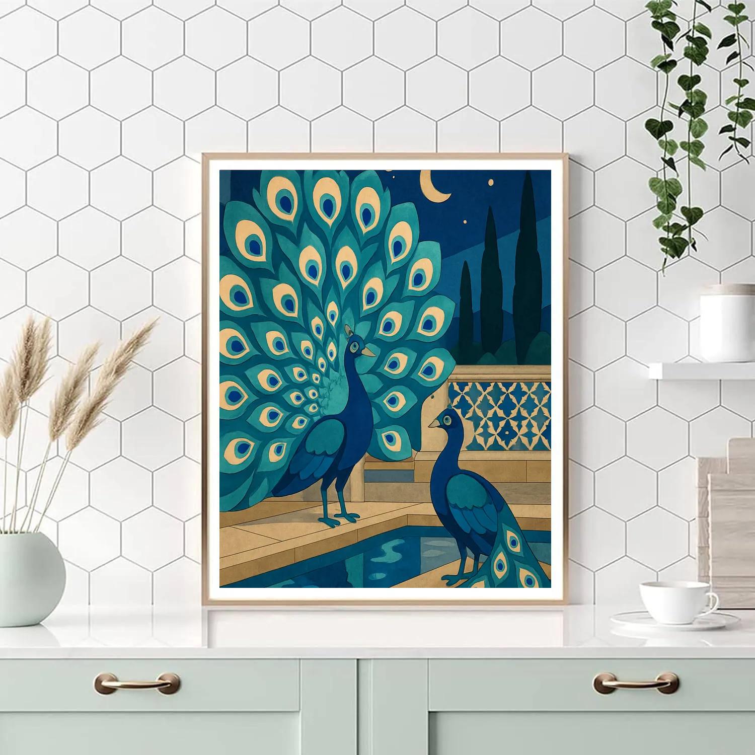 Moonlit Terrace With Peacock Courtship Paint by numbers kits