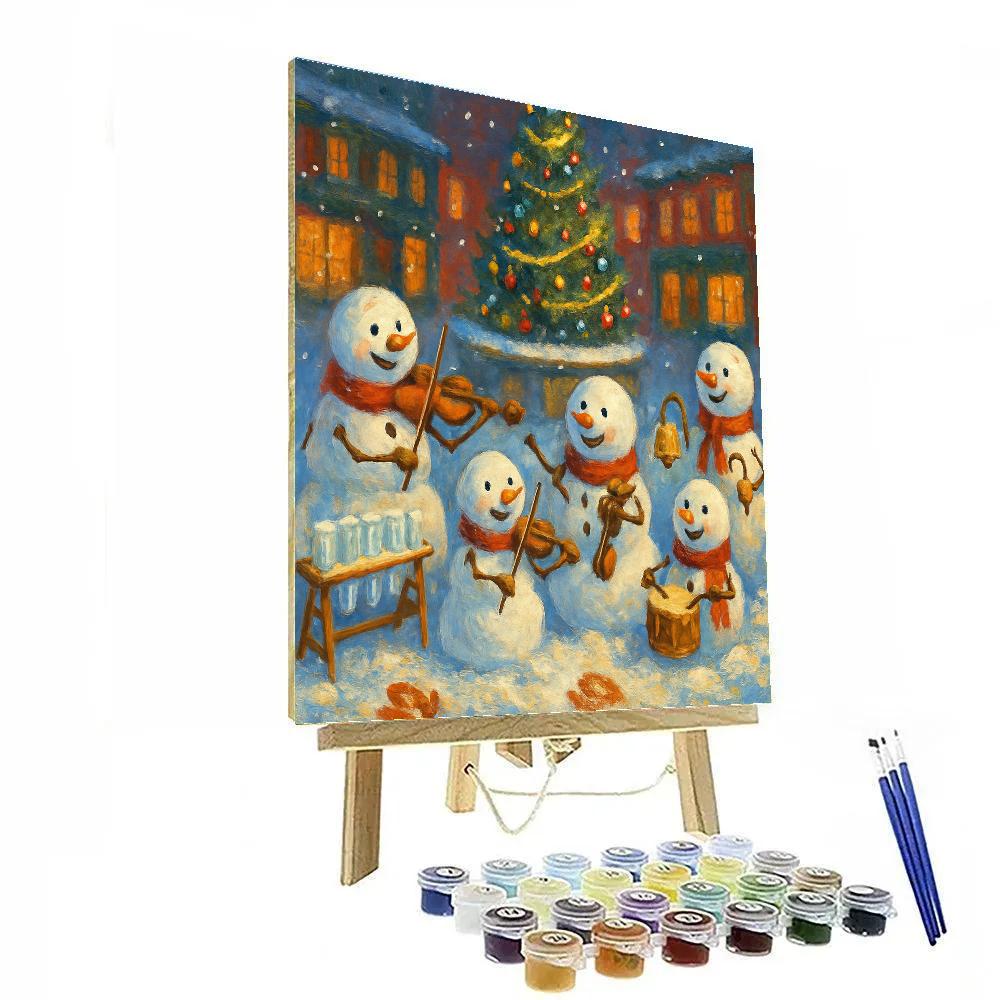 Snowman Orchestra In The Town Square paint by number