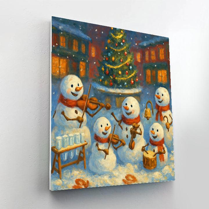Snowman Orchestra In The Town Square paint by number