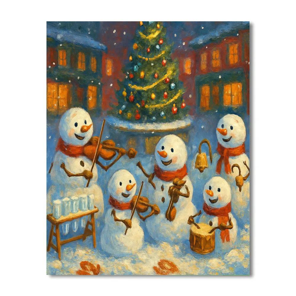 Snowman Orchestra In The Town Square paint by number
