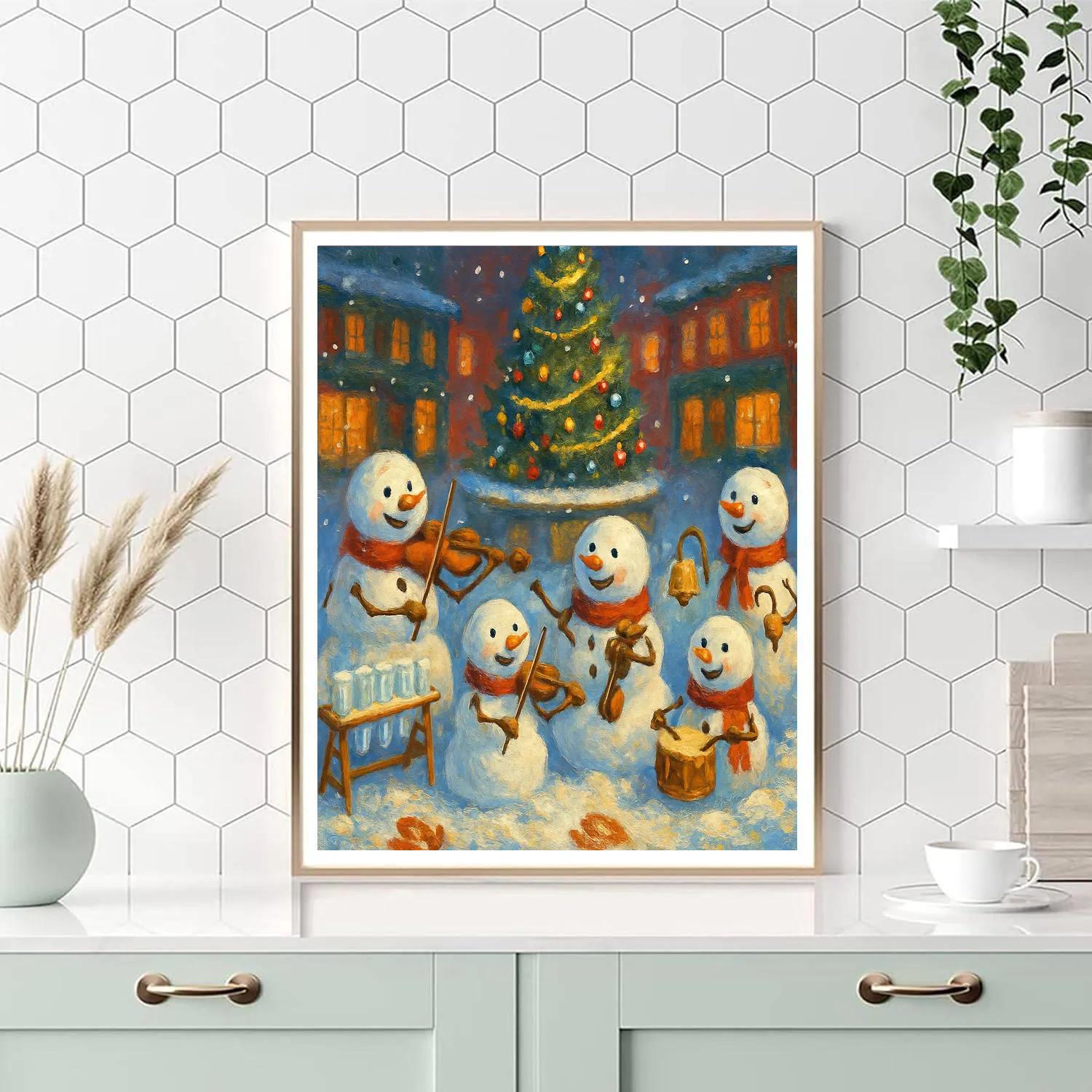 Snowman Orchestra In The Town Square paint by number