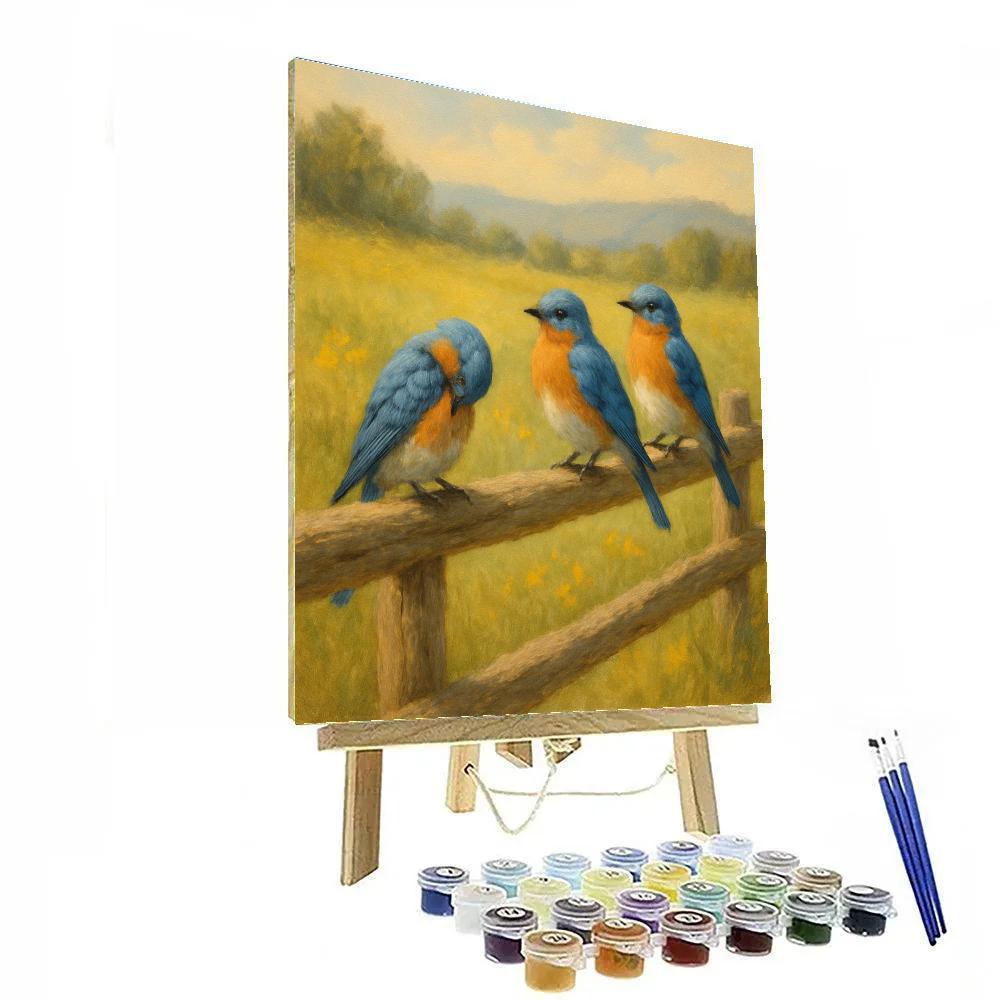 Bluebirds On A Sun Warm Split Rail Fence paint by numbers