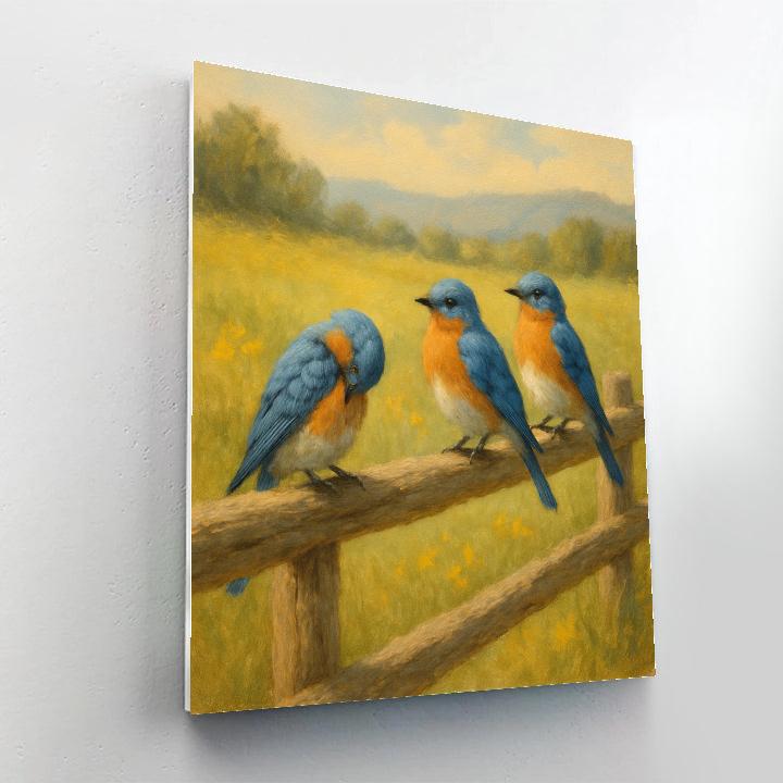 Bluebirds On A Sun Warm Split Rail Fence paint by numbers