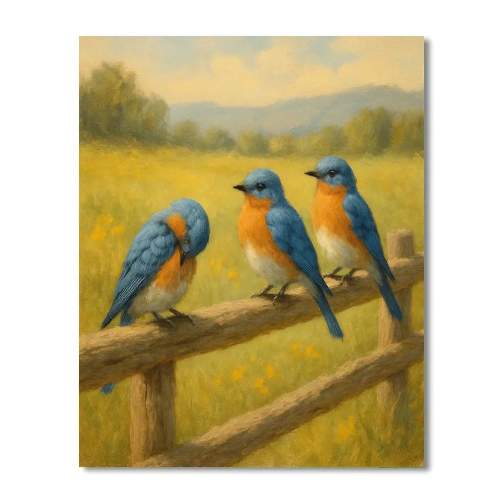Bluebirds On A Sun Warm Split Rail Fence paint by numbers
