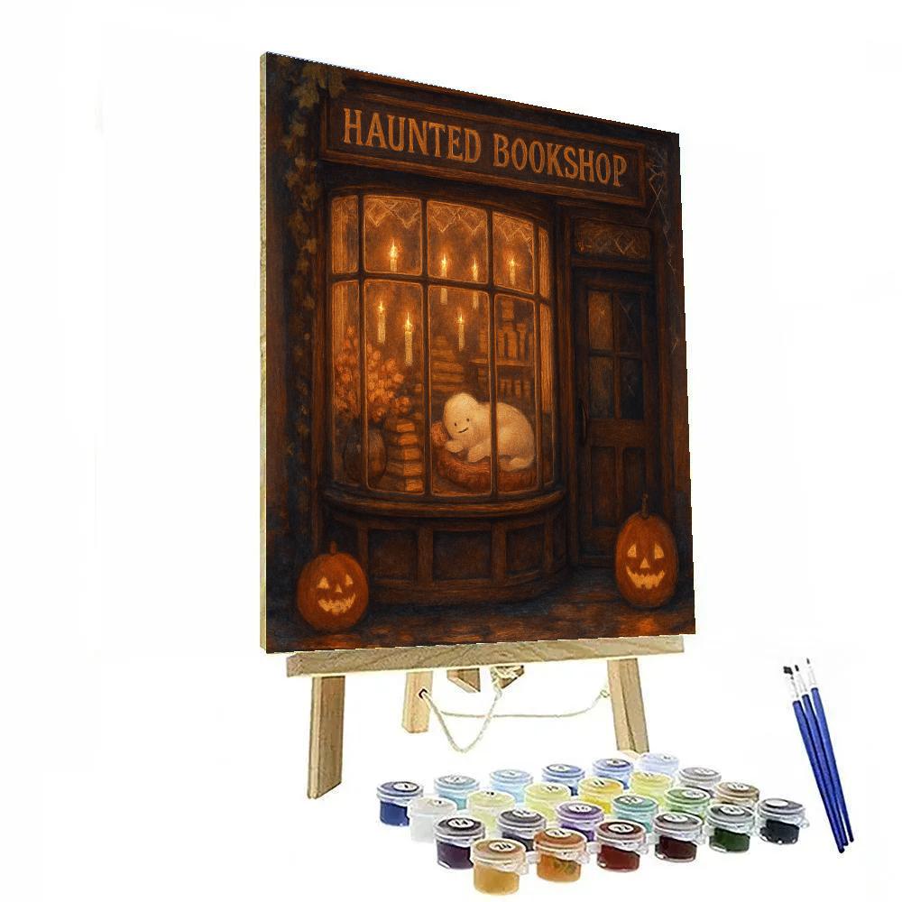 Haunted Bookshop Window With Floating Candles Painting by numbers kit