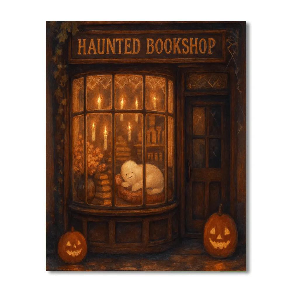 Haunted Bookshop Window With Floating Candles Painting by numbers kit