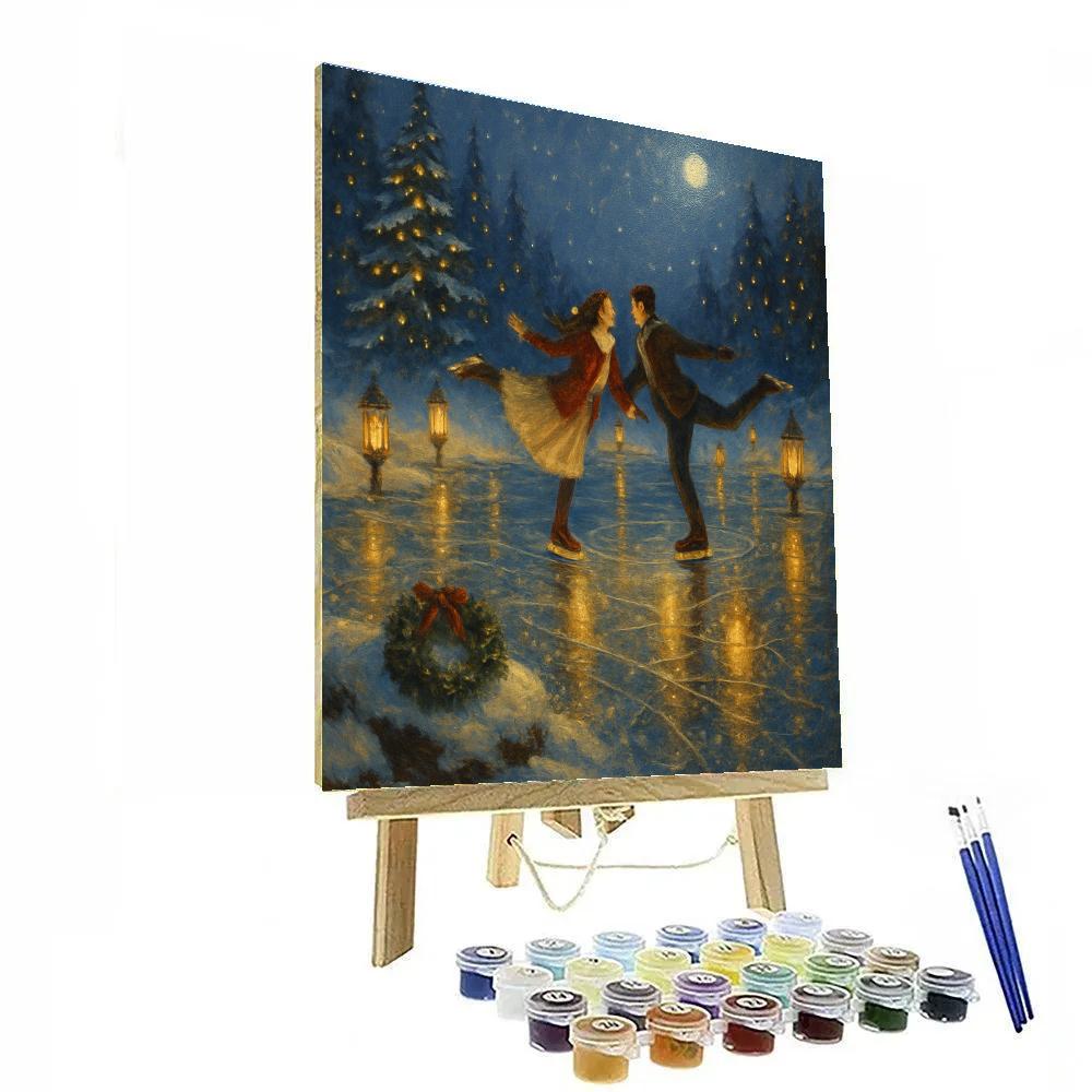 Candlelit Skaters On A Mirror Lake paint by number