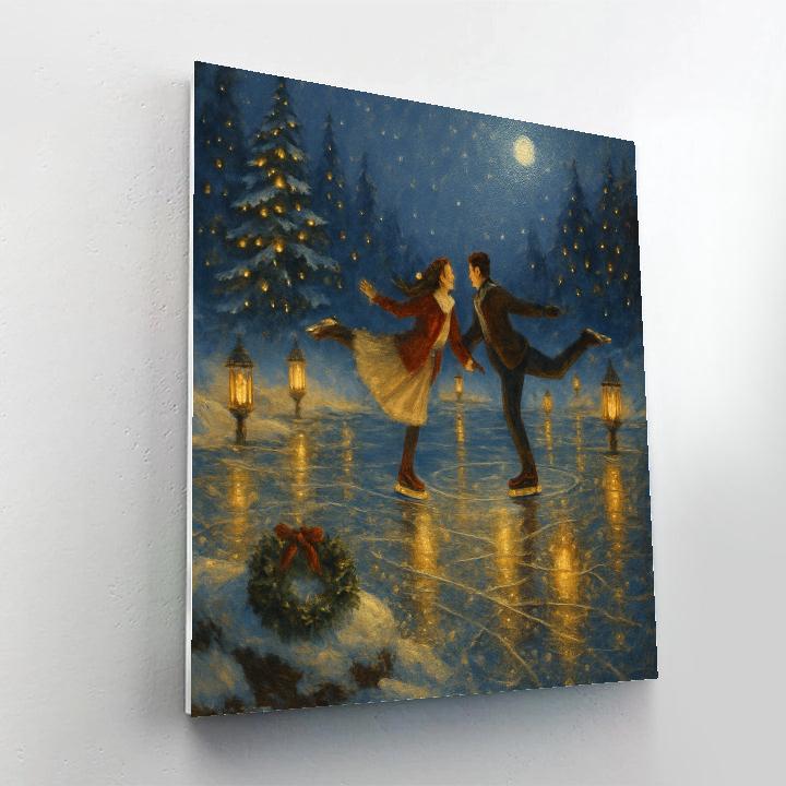 Candlelit Skaters On A Mirror Lake paint by number