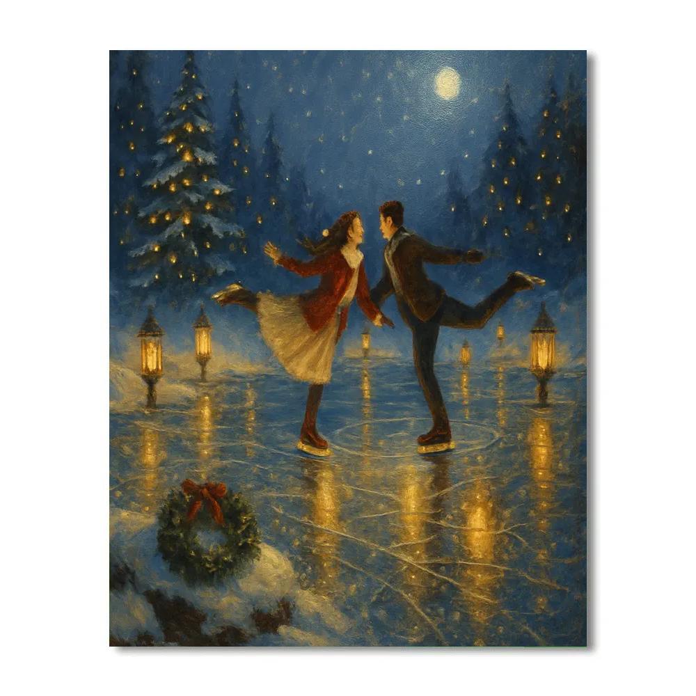 Candlelit Skaters On A Mirror Lake paint by number