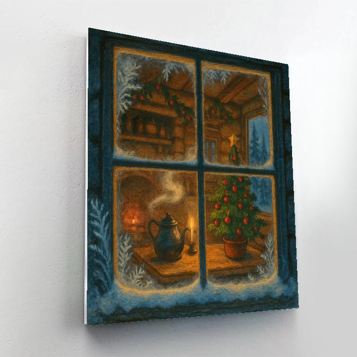 Warm Cabin Kitchen With Frosted Window Glow painting number kit