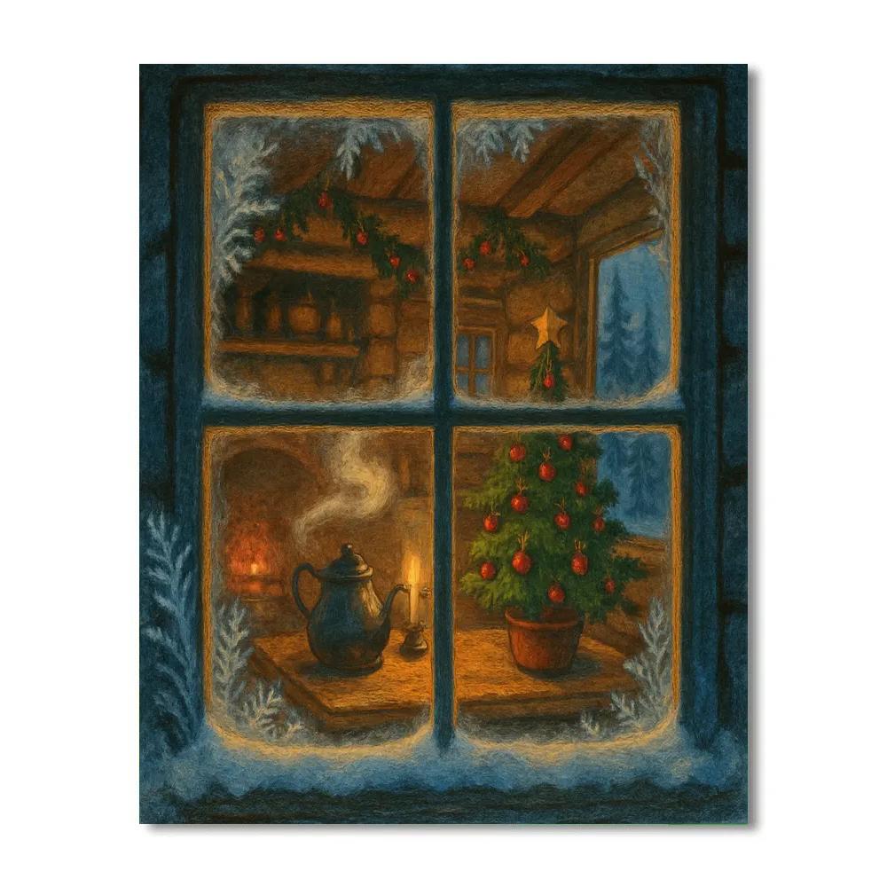 Warm Cabin Kitchen With Frosted Window Glow painting number kit