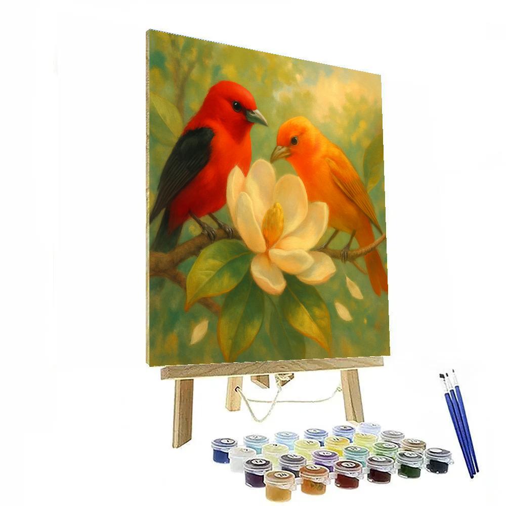Tanager Feast On Magnolia Blooms paint by numbers