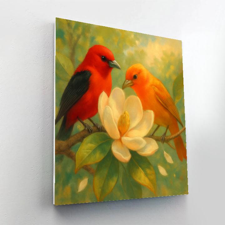 Tanager Feast On Magnolia Blooms paint by numbers