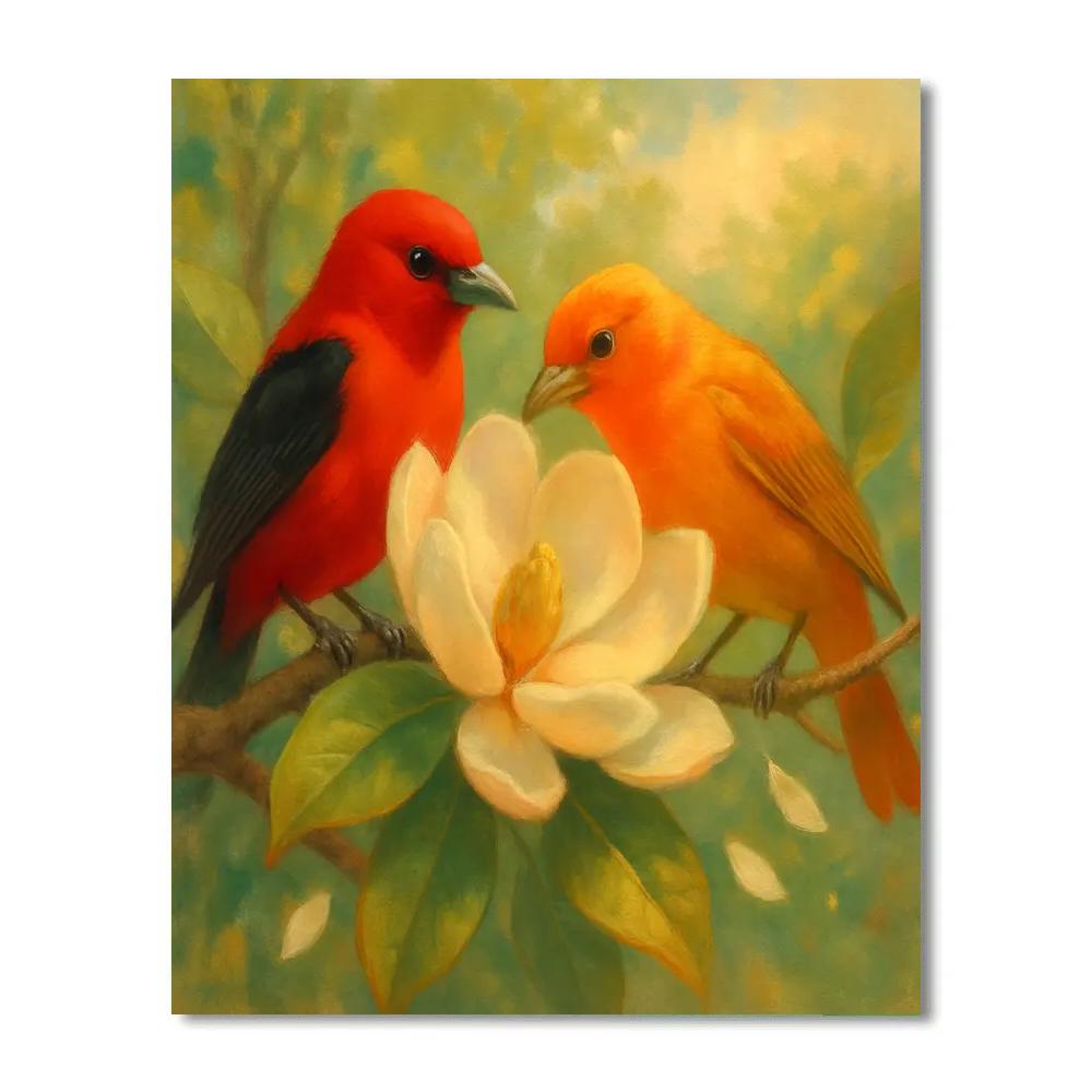 Tanager Feast On Magnolia Blooms paint by numbers