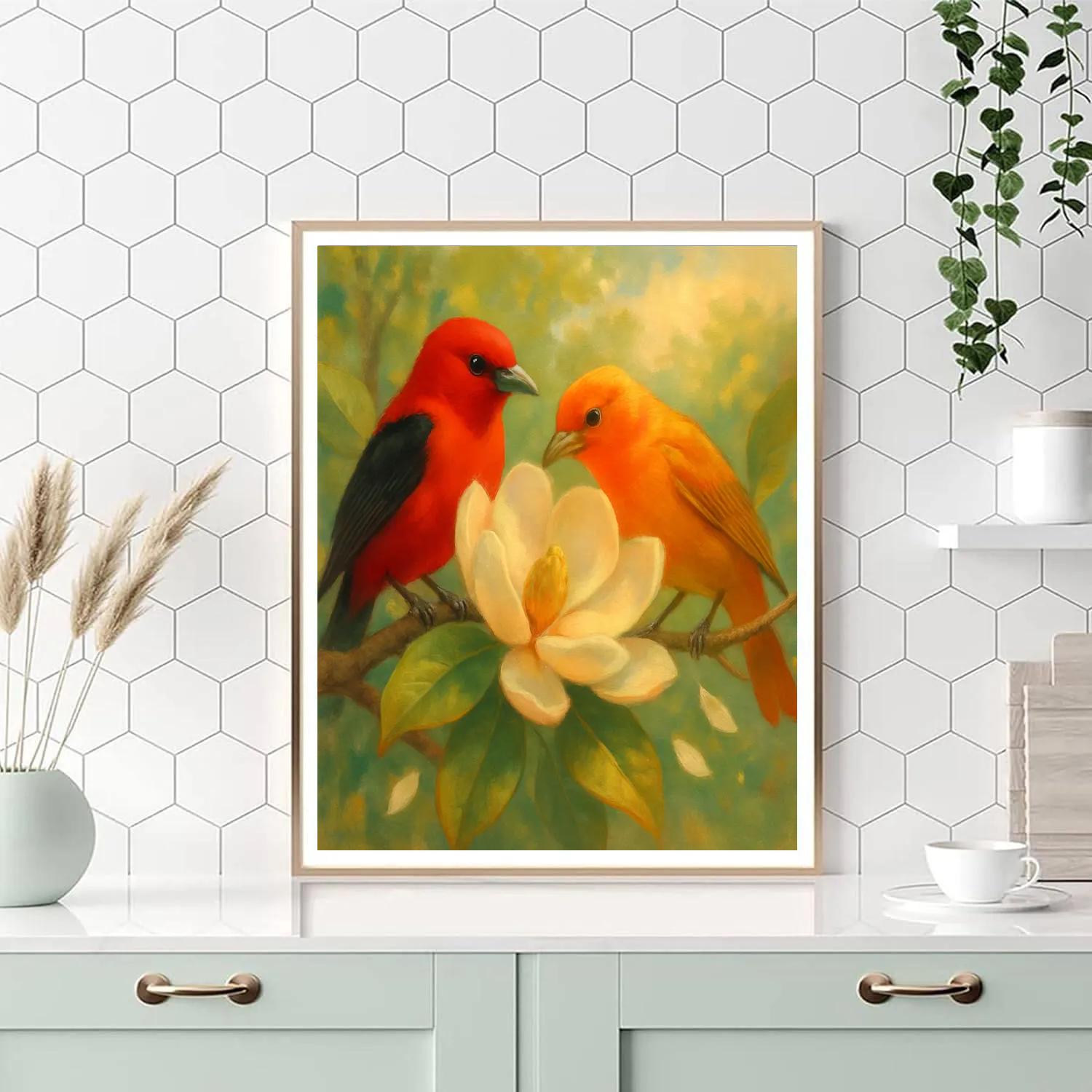 Tanager Feast On Magnolia Blooms paint by numbers