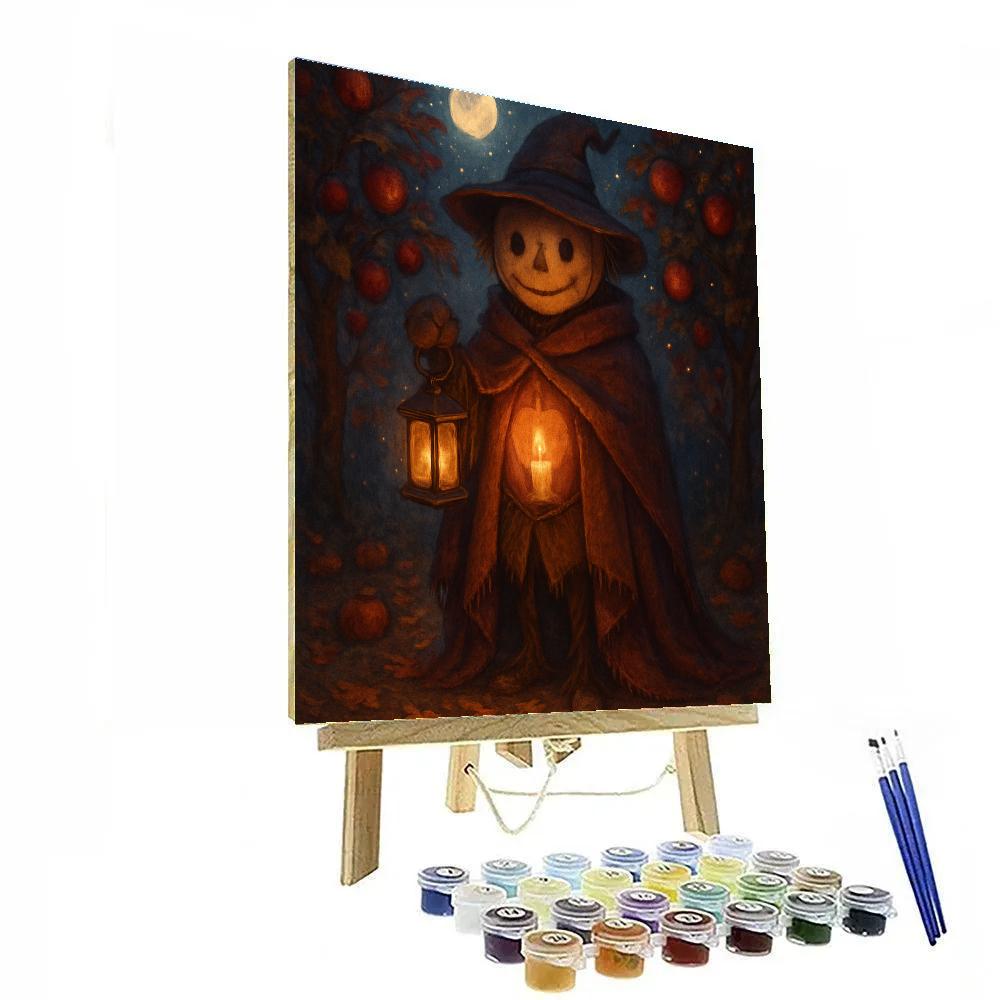 Moonlit Orchard Scarecrow With Candle Heart painting number kit