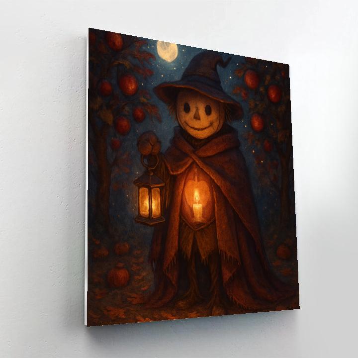 Moonlit Orchard Scarecrow With Candle Heart painting number kit