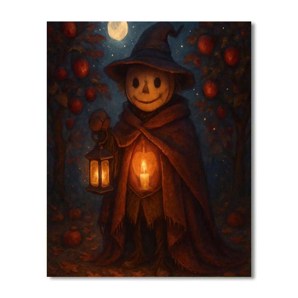 Moonlit Orchard Scarecrow With Candle Heart painting number kit