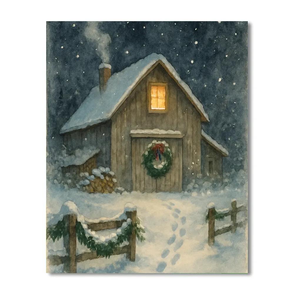 Festive Farmhouse And The Starry Hayloft Numbered painting kits